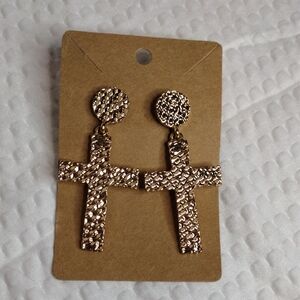 Textured Gold Cross Earrings